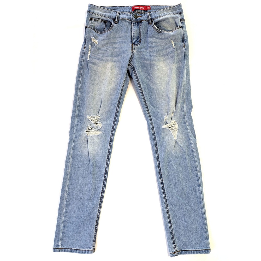 Ring of Fire Mens Straight Leg Distressed Light Wash Denim Jeans 32x30